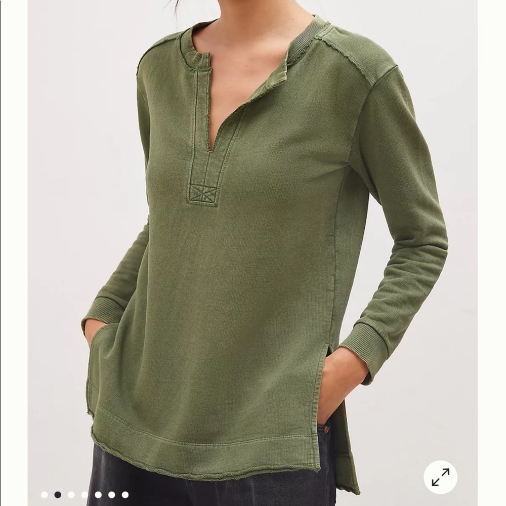 Anthropologie Pilcro Olive Green Split Bavk Sweatshirt Top
